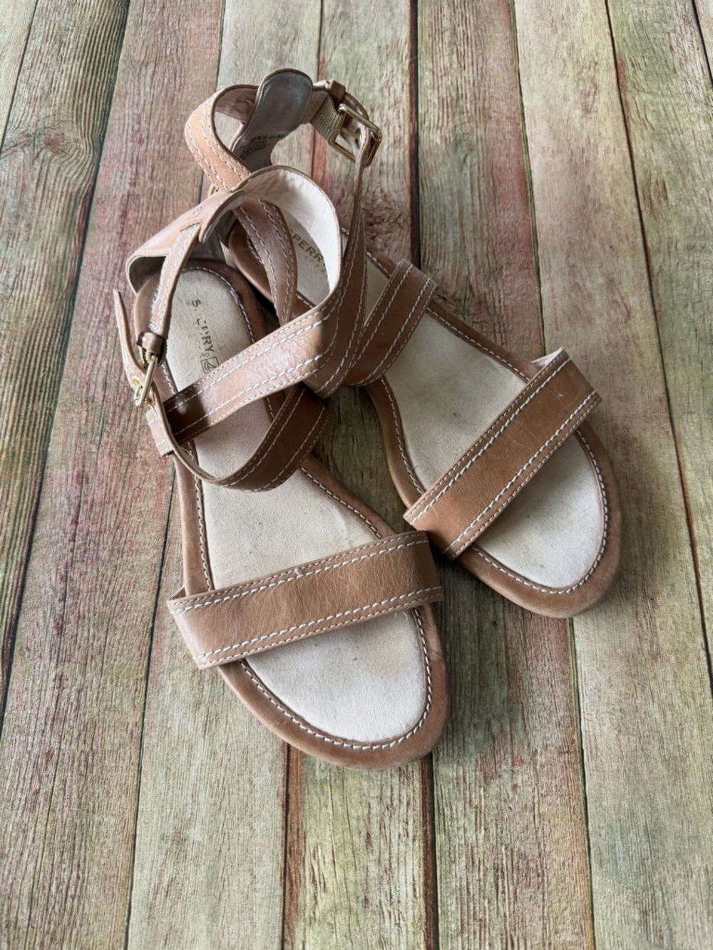 Sperry Tan Leather Ankle-Strap Sandals